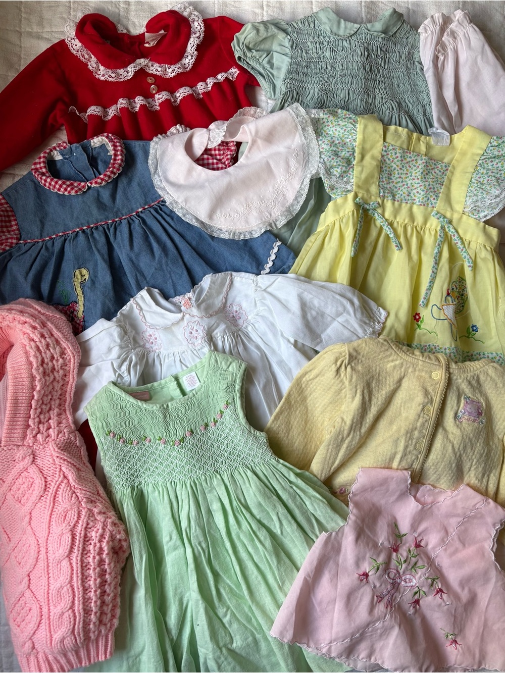 Vintage Feltman Bros & More Baby Girl Lot Smocked Dresses, Sweaters 6-9 Months